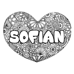 Coloring page first name SOFIAN - Heart mandala background