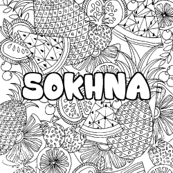 Coloring page first name SOKHNA - Fruits mandala background