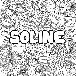 Coloring page first name SOLINE - Fruits mandala background
