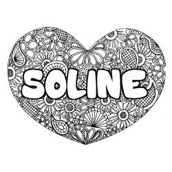 Coloring page first name SOLINE - Heart mandala background