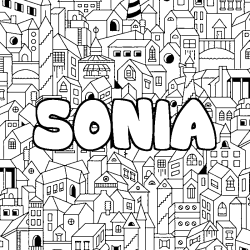 Coloring page first name SONIA - City background