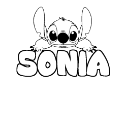 Coloring page first name SONIA - Stitch background