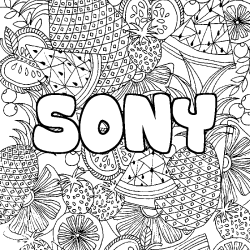 Coloring page first name SONY - Fruits mandala background