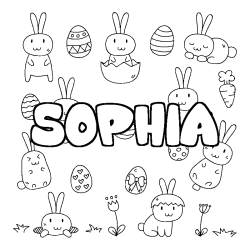 Coloring page first name SOPHIA - Easter background