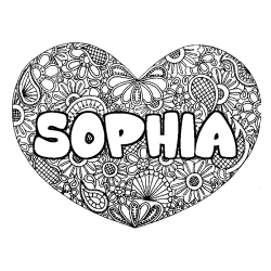 Coloring page first name SOPHIA - Heart mandala background