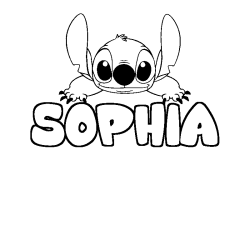 Coloring page first name SOPHIA - Stitch background