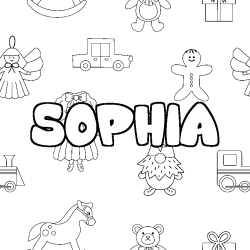 Coloring page first name SOPHIA - Toys background
