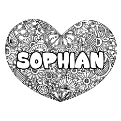 Coloring page first name SOPHIAN - Heart mandala background