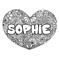 Coloring page first name SOPHIE - Heart mandala background