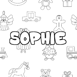 Coloring page first name SOPHIE - Toys background