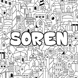 Coloring page first name SOREN - City background