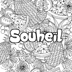 Coloring page first name Souheïl - Fruits mandala background