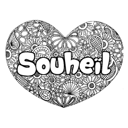Coloring page first name Souheïl - Heart mandala background