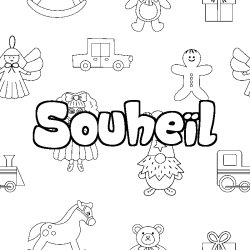 Coloring page first name Souheïl - Toys background