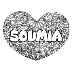 Coloring page first name SOUMIA - Heart mandala background
