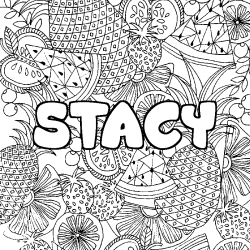 Coloring page first name STACY - Fruits mandala background