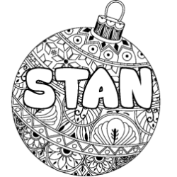 Coloring page first name STAN - Christmas tree bulb background