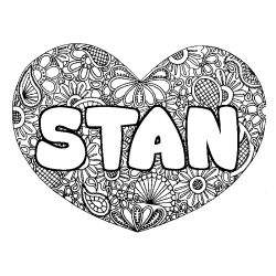 Coloring page first name STAN - Heart mandala background