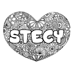 Coloring page first name STECY - Heart mandala background