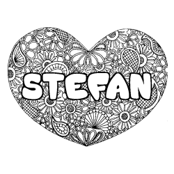 Coloring page first name STEFAN - Heart mandala background