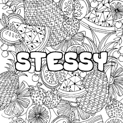 Coloring page first name STESSY - Fruits mandala background
