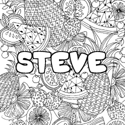 Coloring page first name STEVE - Fruits mandala background
