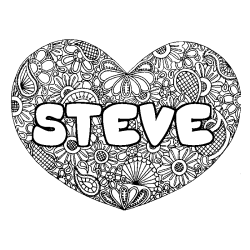 Coloring page first name STEVE - Heart mandala background