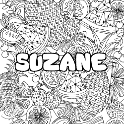 Coloring page first name SUZANE - Fruits mandala background