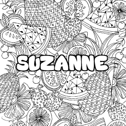 Coloring page first name SUZANNE - Fruits mandala background
