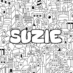 Coloring page first name SUZIE - City background
