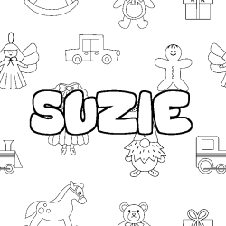 Coloring page first name SUZIE - Toys background