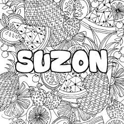 Coloring page first name SUZON - Fruits mandala background