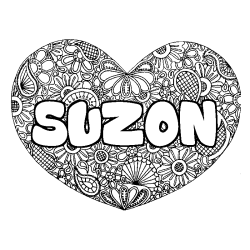 Coloring page first name SUZON - Heart mandala background