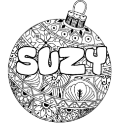 Coloring page first name SUZY - Christmas tree bulb background