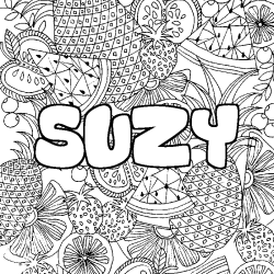Coloring page first name SUZY - Fruits mandala background