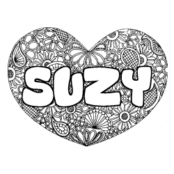Coloring page first name SUZY - Heart mandala background