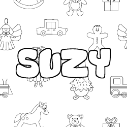 Coloring page first name SUZY - Toys background
