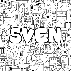 Coloring page first name SVEN - City background