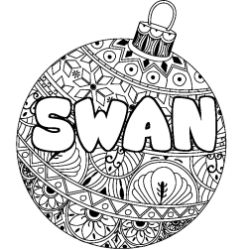Coloring page first name SWAN - Christmas tree bulb background