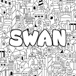 Coloring page first name SWAN - City background