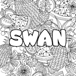 Coloring page first name SWAN - Fruits mandala background
