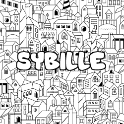 Coloring page first name SYBILLE - City background