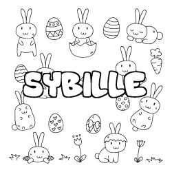 Coloring page first name SYBILLE - Easter background