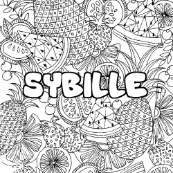 Coloring page first name SYBILLE - Fruits mandala background