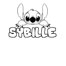 Coloring page first name SYBILLE - Stitch background