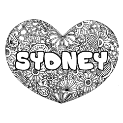 Coloring page first name SYDNEY - Heart mandala background