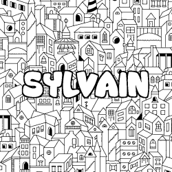 Coloring page first name SYLVAIN - City background