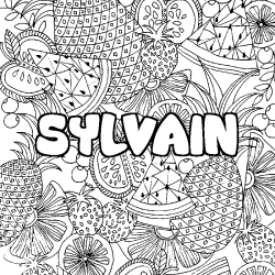 Coloring page first name SYLVAIN - Fruits mandala background