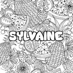 Coloring page first name SYLVAINE - Fruits mandala background