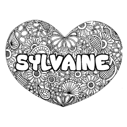 Coloring page first name SYLVAINE - Heart mandala background